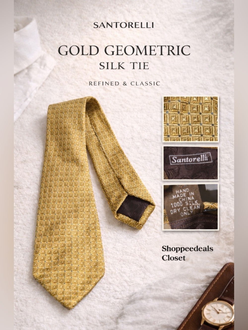 Santorelli Gold Geometric Silk Necktie